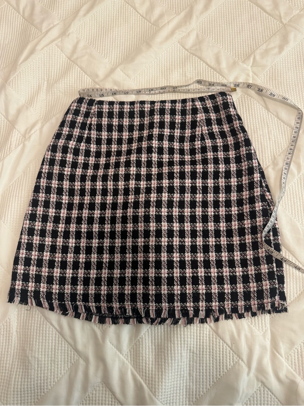 H&M Pink and Black Plaid Tweed Mini Skirt